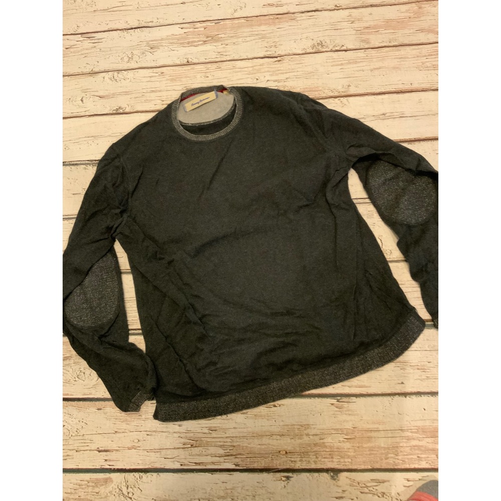 Tommy Bahama Mens Large Gray Cotton Cashmere Blend Elbow Patch Crewneck Sweater